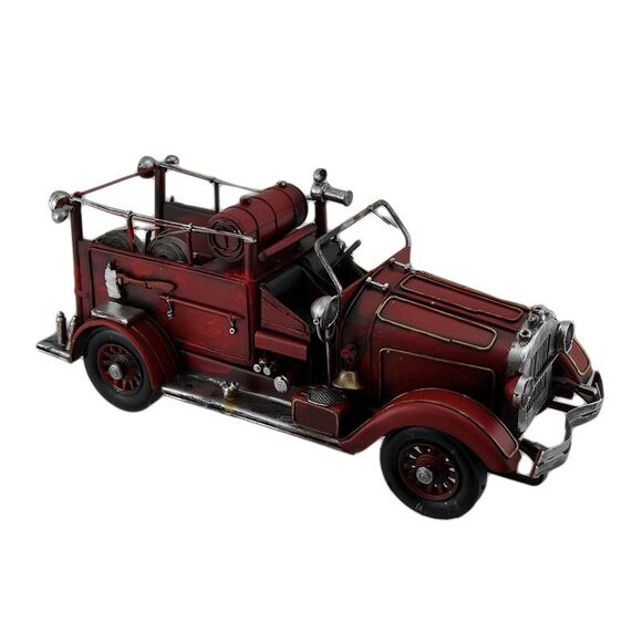 Red Antique Style Fire Engine 15 in. Vintage Finish Metal - Picture 2 of 4